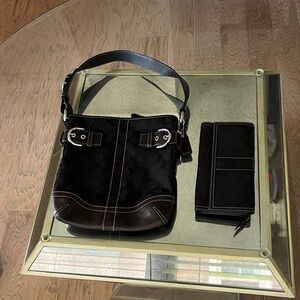 Vintage Coach Shoulder Brown Signature Canvas with Leather Trim Slim Duffle Bag